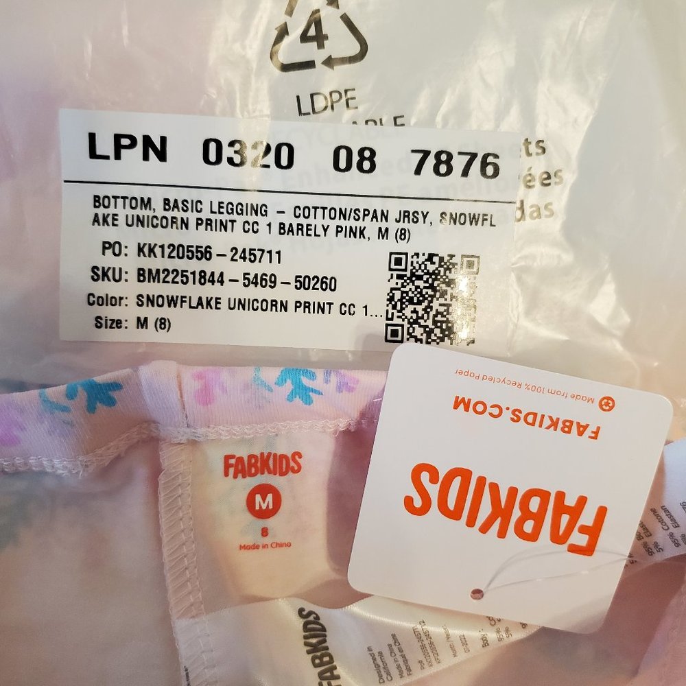 FabKIDS Girls Pink Unicorn Snowflake Leggings - Picture 7 of 8